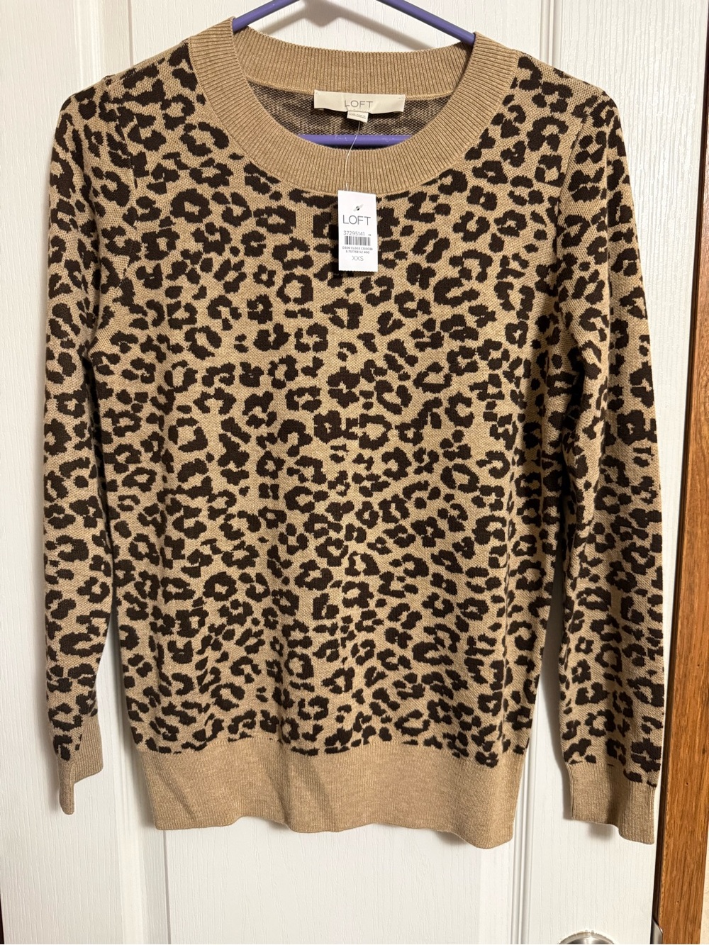 LOFT Leopard-Print Crewneck Sweater in Tan and Brown